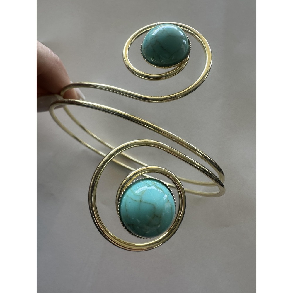 Gold Tone Turquoise Spiral Cuff Arm Bracelet Womens Boho Wide‎ Wrap Statement